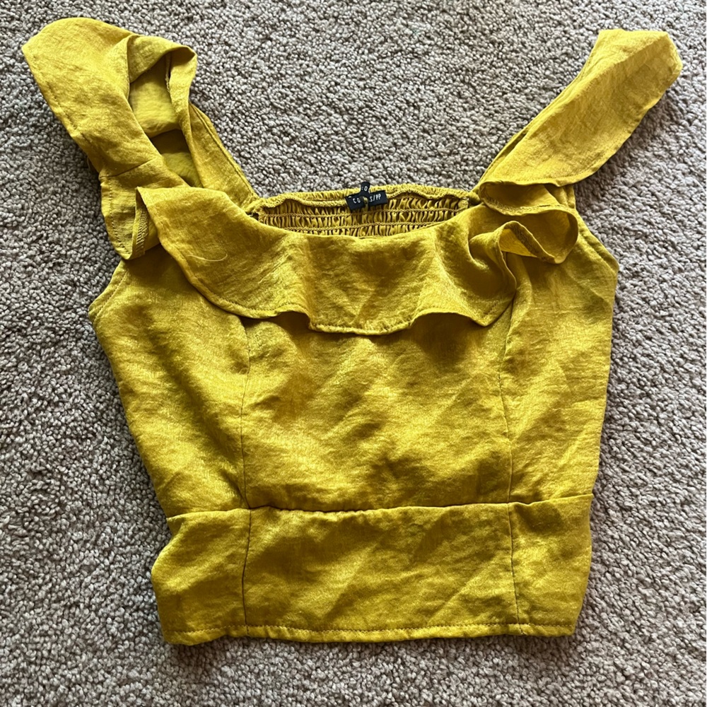Chartreuse ruffle crop top